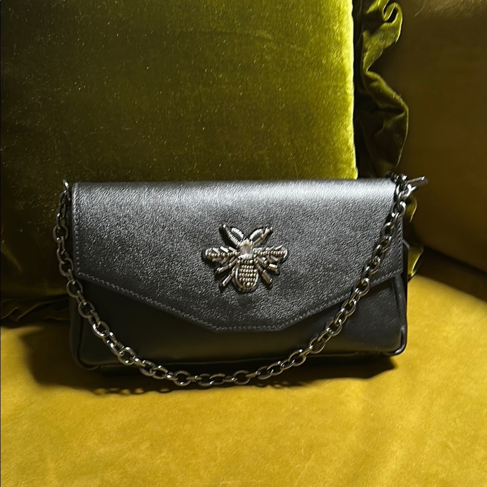 Elegant Black Leather Clutch with Chain